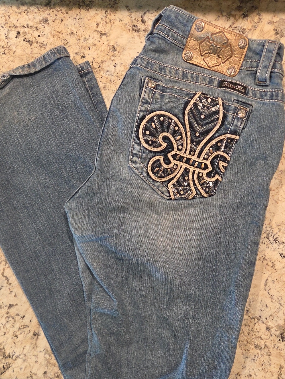 Miss Me Women's Light Blue Denim Bootcut Jeans with Embellished Back Pocket
